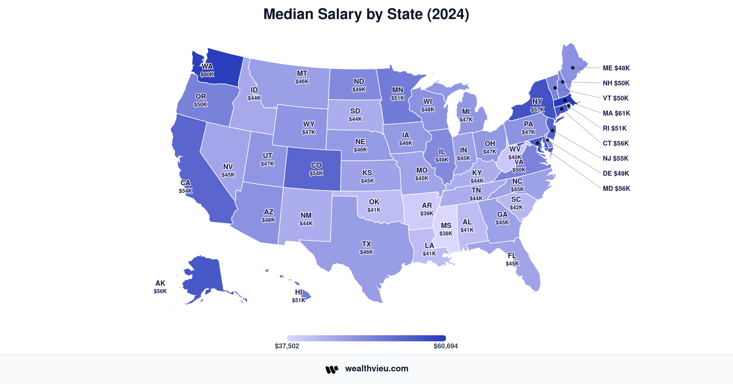 2024 US Median Annual Income By State | Wealthvieu